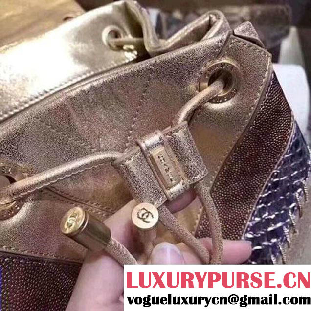 Chanel Iridescent Calfskin/Python/Grained Calfaskin Patchwork Chevron Backpack Gold (MK-8013129 )