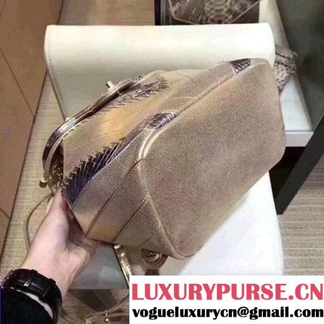 Chanel Iridescent Calfskin/Python/Grained Calfaskin Patchwork Chevron Backpack Gold (MK-8013129 )