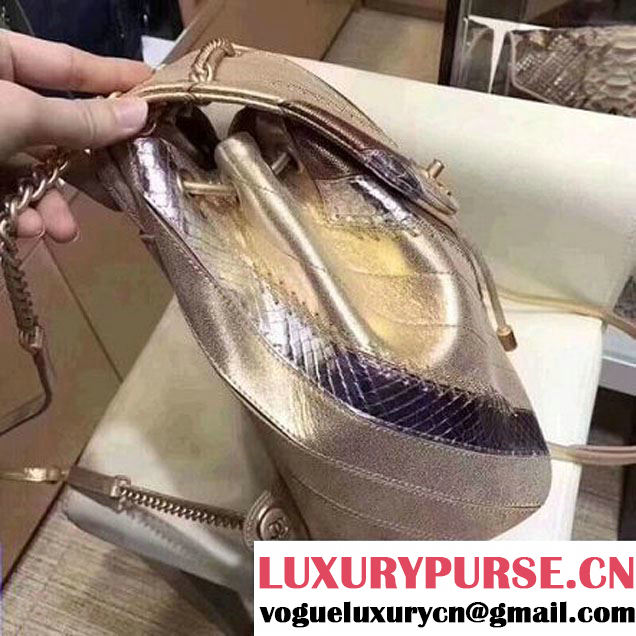 Chanel Iridescent Calfskin/Python/Grained Calfaskin Patchwork Chevron Backpack Gold (MK-8013129 )