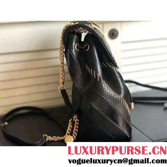 Chanel Iridescent Calfskin/Python/Grained Calfaskin Patchwork Chevron Backpack Black (MK-8013128 )