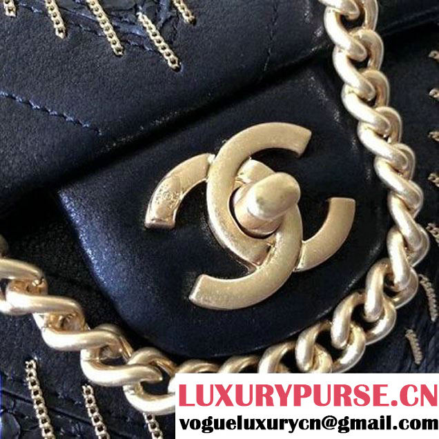 Chanel Iridescent Calfskin/Python/Grained Calfaskin Patchwork Chevron Small Flap Bag Black (MK-8013126 )