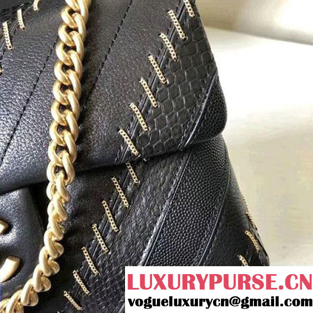 Chanel Iridescent Calfskin/Python/Grained Calfaskin Patchwork Chevron Small Flap Bag Black (MK-8013126 )