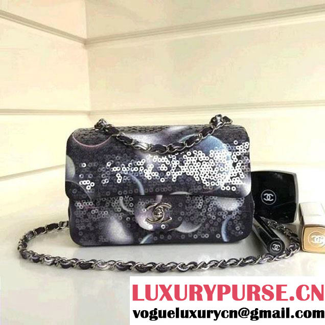 Chanel Black Printed Canvas with Sequins Classic Mini Flap Bag A69900 F/W 2017 (1A111-8020305 )