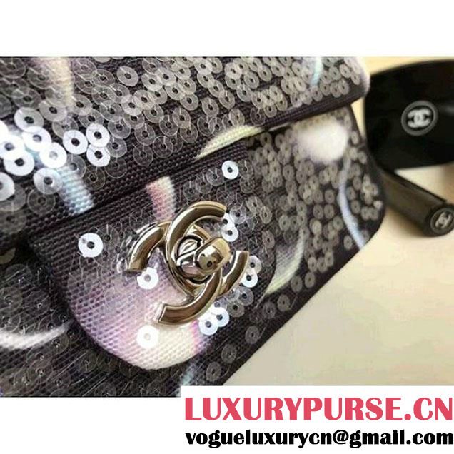 Chanel Black Printed Canvas with Sequins Classic Mini Flap Bag A69900 F/W 2017 (1A111-8020305 )