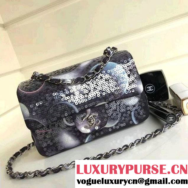 Chanel Black Printed Canvas with Sequins Classic Mini Flap Bag A69900 F/W 2017 (1A111-8020305 )
