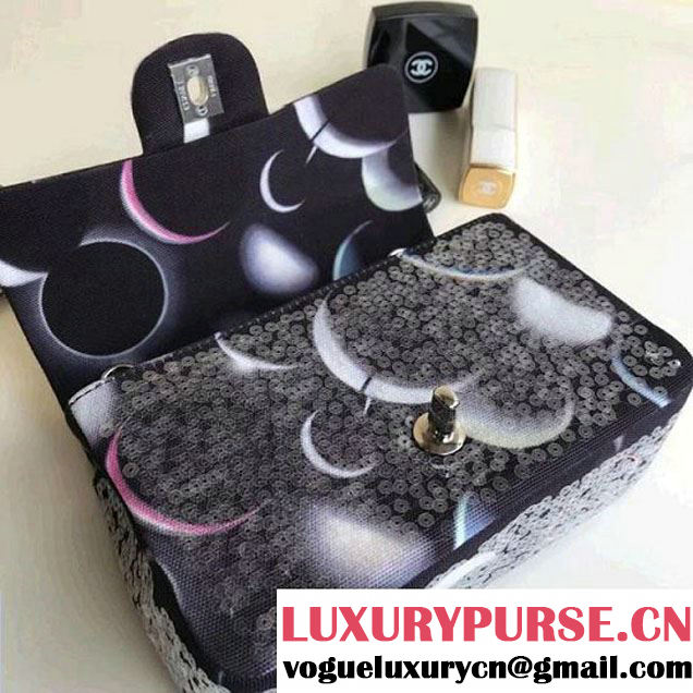 Chanel Black Printed Canvas with Sequins Classic Mini Flap Bag A69900 F/W 2017 (1A111-8020305 )