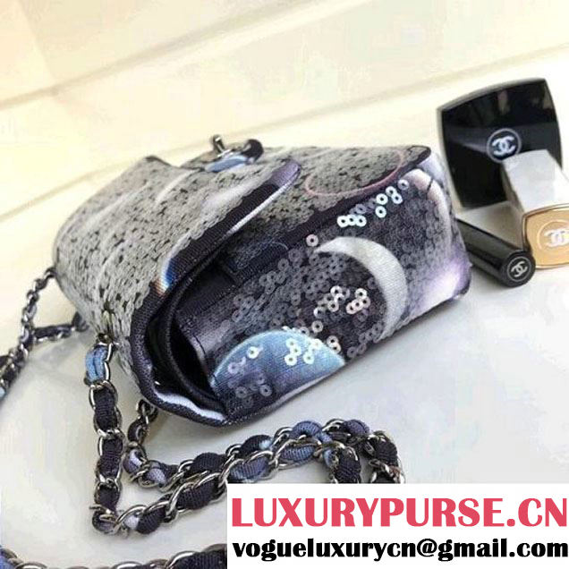 Chanel Black Printed Canvas with Sequins Classic Medium Flap Bag F/W 2017 (1A111-8020304 )
