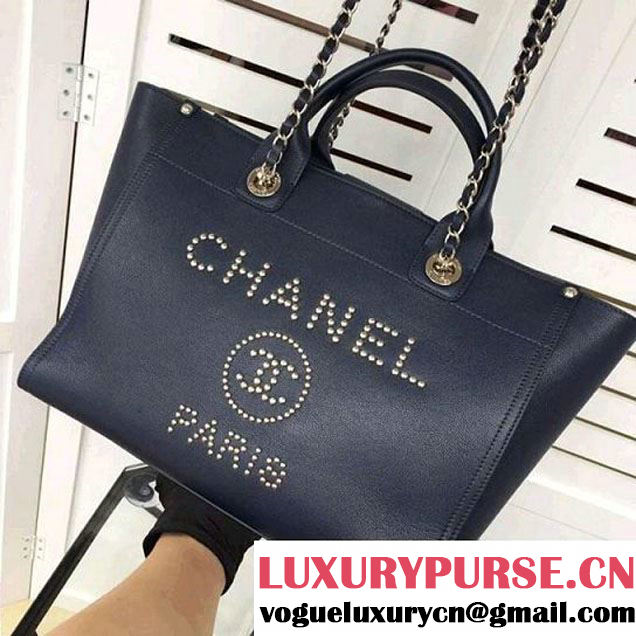 Chanel Studded Calfskin Deauville Small Shopping Bag Blue 2018 (MK-8013102 )