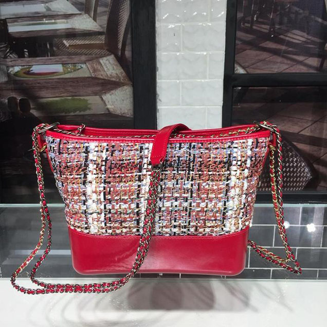 Chanel Tweed Gabrielle Hobo 28cm Bag Lambskin Leather Cruise 2018 Collection Red White Blue
