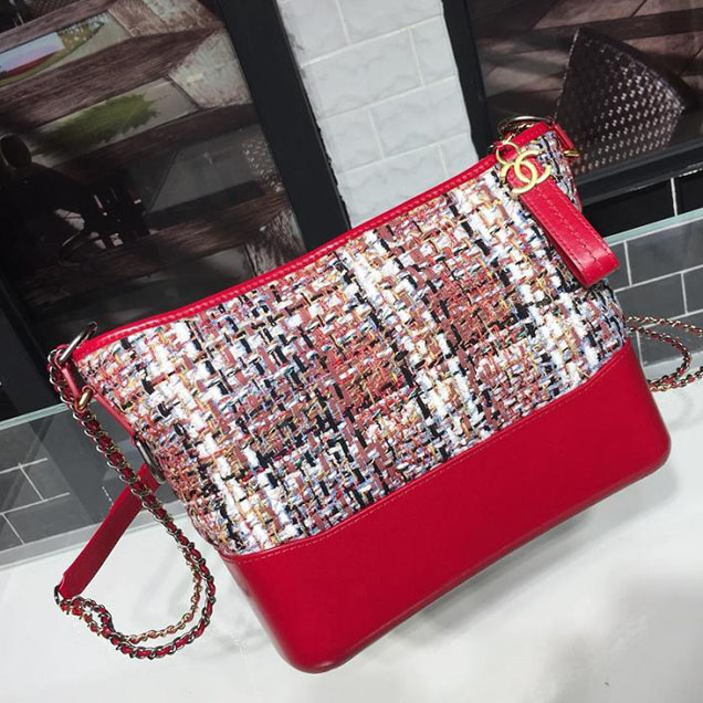 Chanel Tweed Gabrielle Hobo 28cm Bag Lambskin Leather Cruise 2018 Collection Red White Blue