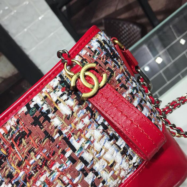 Chanel Tweed Gabrielle Hobo 28cm Bag Lambskin Leather Cruise 2018 Collection Red White Blue
