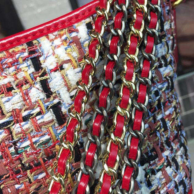 Chanel Tweed Gabrielle Hobo 28cm Bag Lambskin Leather Cruise 2018 Collection Red White Blue