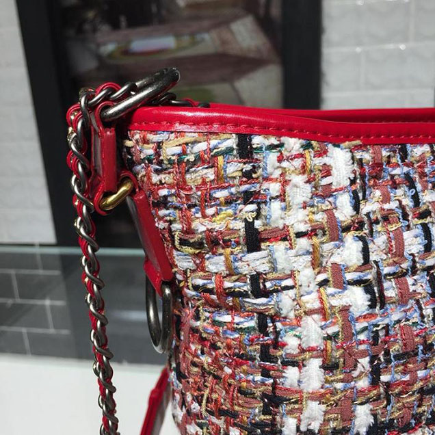 Chanel Tweed Gabrielle Hobo 28cm Bag Lambskin Leather Cruise 2018 Collection Red White Blue
