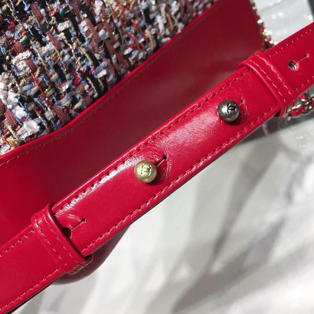 Chanel Tweed Gabrielle Hobo 28cm Bag Lambskin Leather Cruise 2018 Collection Red White Blue