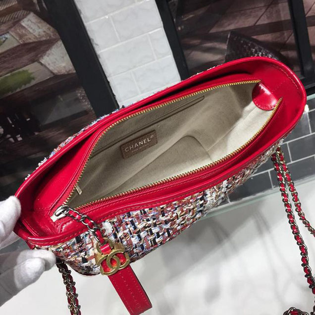 Chanel Tweed Gabrielle Hobo 28cm Bag Lambskin Leather Cruise 2018 Collection Red White Blue