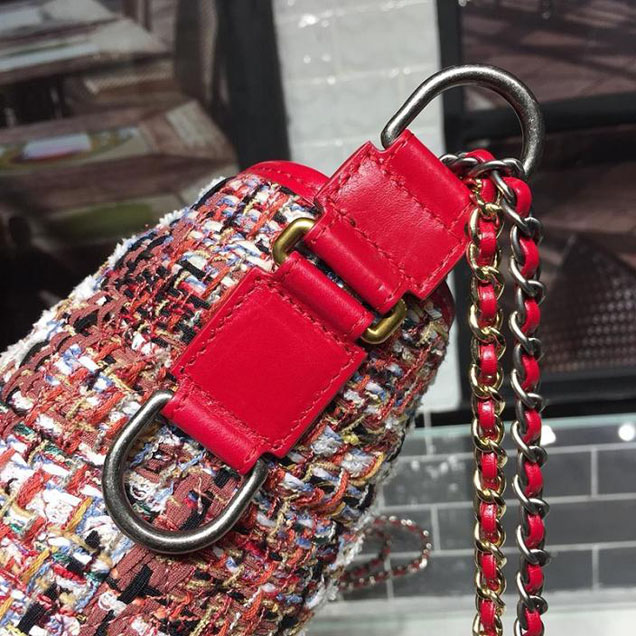 Chanel Tweed Gabrielle Hobo 28cm Bag Lambskin Leather Cruise 2018 Collection Red White Blue