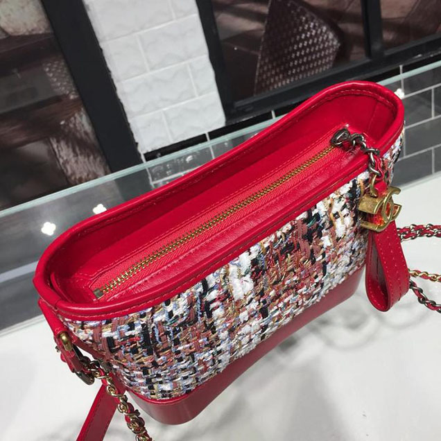 Chanel Tweed Gabrielle Hobo 20cm Bag Lambskin Leather Cruise 2018 Collection Red White Blue