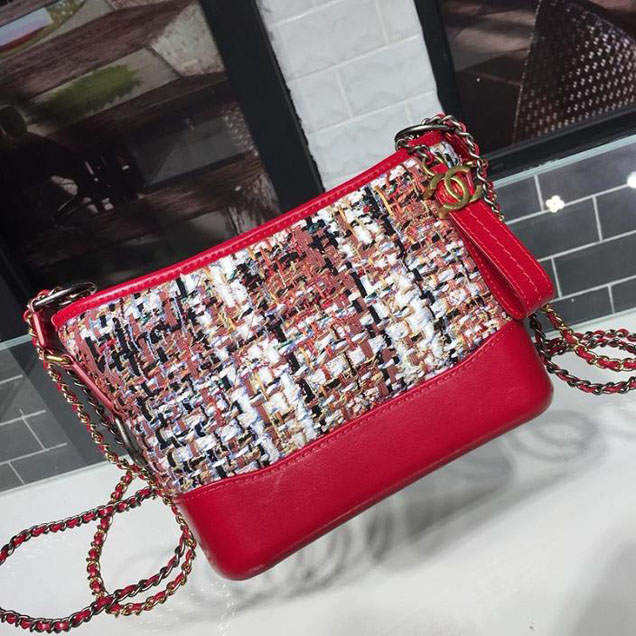 Chanel Tweed Gabrielle Hobo 20cm Bag Lambskin Leather Cruise 2018 Collection Red White Blue