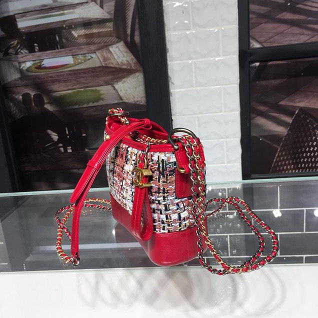 Chanel Tweed Gabrielle Hobo 20cm Bag Lambskin Leather Cruise 2018 Collection Red White Blue