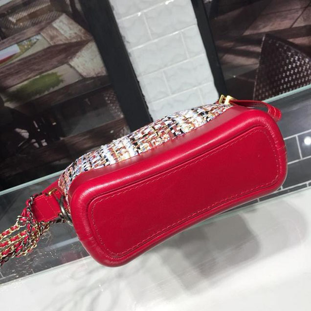 Chanel Tweed Gabrielle Hobo 20cm Bag Lambskin Leather Cruise 2018 Collection Red White Blue