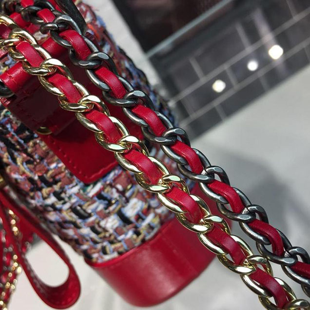 Chanel Tweed Gabrielle Hobo 20cm Bag Lambskin Leather Cruise 2018 Collection Red White Blue