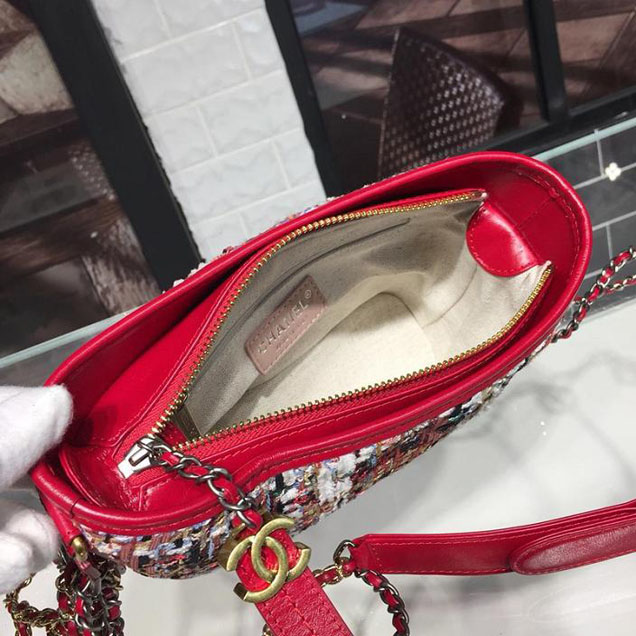 Chanel Tweed Gabrielle Hobo 20cm Bag Lambskin Leather Cruise 2018 Collection Red White Blue