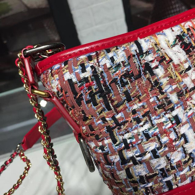 Chanel Tweed Gabrielle Hobo 20cm Bag Lambskin Leather Cruise 2018 Collection Red White Blue