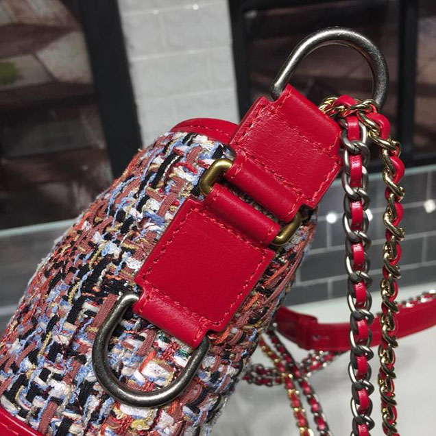 Chanel Tweed Gabrielle Hobo 20cm Bag Lambskin Leather Cruise 2018 Collection Red White Blue
