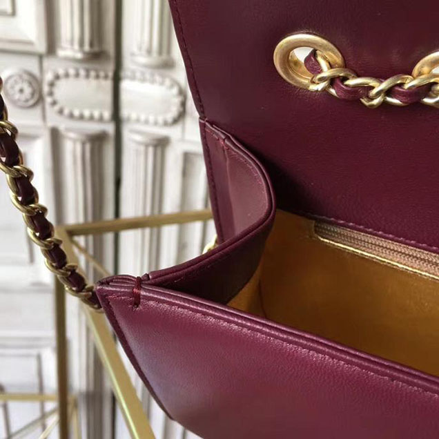 Chanel CC Clasp Medium 25cm Flap Bag Lambskin Metallic Leather Satchel Bag Metiers D’Art Pre-Fall 2017 Collection Burgundy