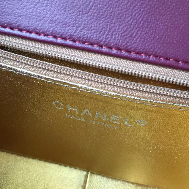 Chanel CC Clasp Medium 25cm Flap Bag Lambskin Metallic Leather Satchel Bag Metiers D’Art Pre-Fall 2017 Collection Burgundy