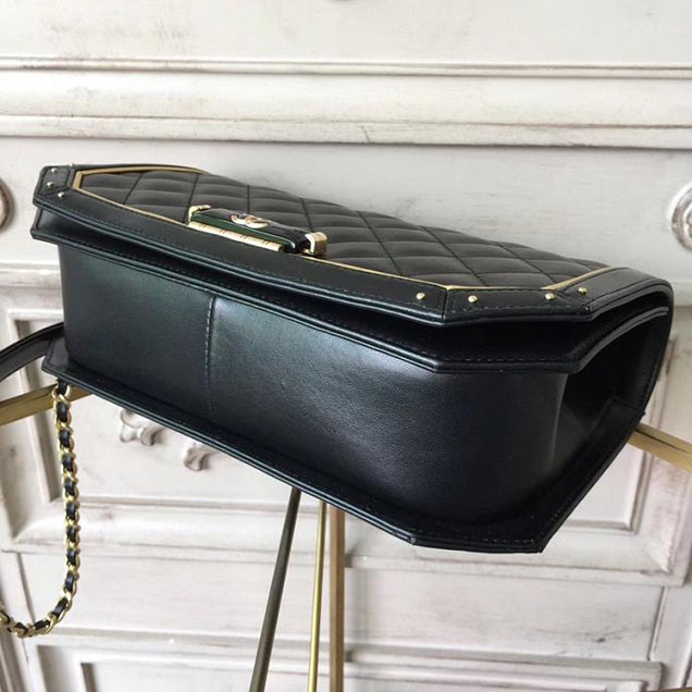 Chanel CC Clasp Medium 25cm Flap Bag Lambskin Metallic Leather Satchel Bag Metiers D’Art Pre-Fall 2017 Collection Black