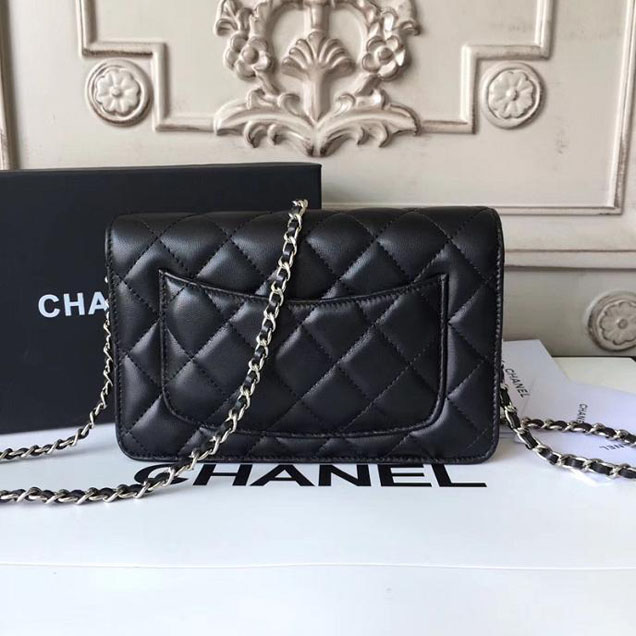 Chanel Camellia Edge Quilted WOC Wallet on A Chain Small 19cm Flap Bag Lambskin Leather Bag Pre-Fall 2017 Collection Black Gold