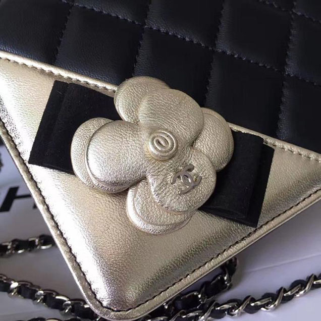 Chanel Camellia Edge Quilted WOC Wallet on A Chain Small 19cm Flap Bag Lambskin Leather Bag Pre-Fall 2017 Collection Black Gold
