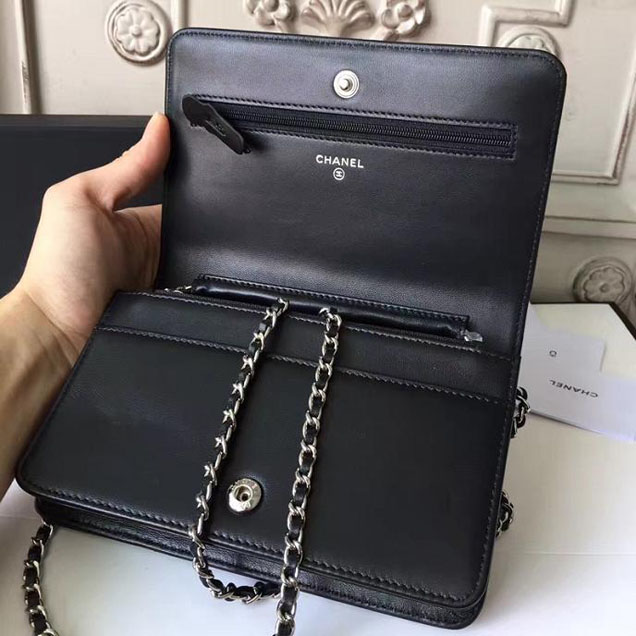 Chanel Camellia Edge Quilted WOC Wallet on A Chain Small 19cm Flap Bag Lambskin Leather Bag Pre-Fall 2017 Collection Black Gold