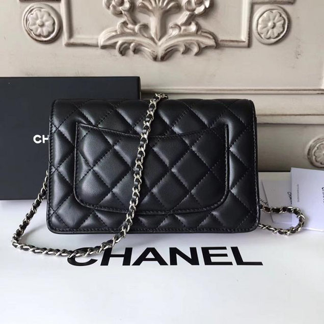 Chanel Camellia Edge Quilted WOC Wallet on A Chain Small 19cm Flap Bag Lambskin Leather Bag Pre-Fall 2017 Collection Black Navy