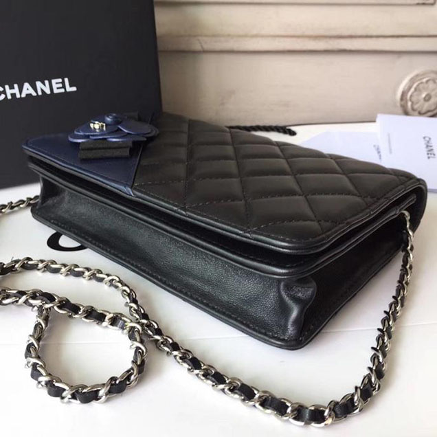 Chanel Camellia Edge Quilted WOC Wallet on A Chain Small 19cm Flap Bag Lambskin Leather Bag Pre-Fall 2017 Collection Black Navy