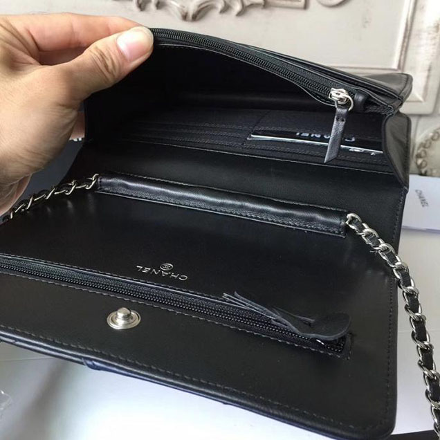 Chanel Camellia Edge Quilted WOC Wallet on A Chain Small 19cm Flap Bag Lambskin Leather Bag Pre-Fall 2017 Collection Black Navy