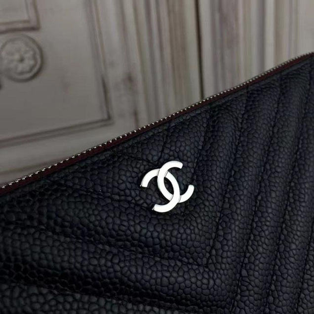 Chanel Chevron Clutch Bag 30cm Caviar Leather Pre-Fall 2017 Collection Black