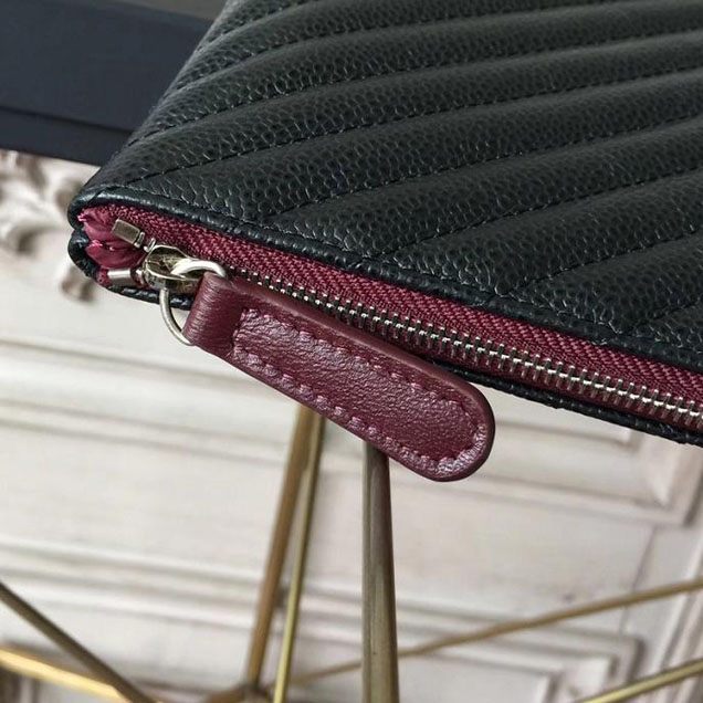 Chanel Chevron Clutch Bag 30cm Caviar Leather Pre-Fall 2017 Collection Black