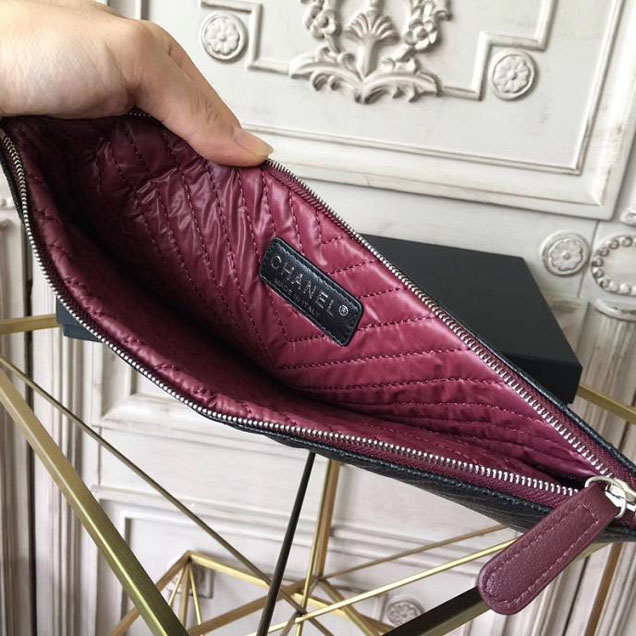 Chanel Chevron Clutch Bag 30cm Caviar Leather Pre-Fall 2017 Collection Black