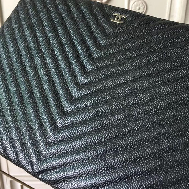 Chanel Chevron Clutch Bag 30cm Caviar Leather Pre-Fall 2017 Collection Black