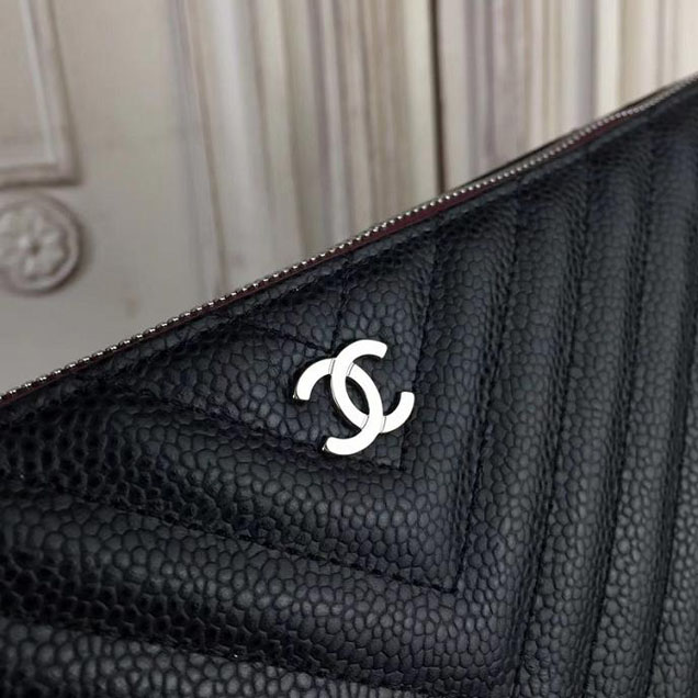 Chanel Chevron Clutch Bag 33cm Caviar Leather Pre-Fall 2017 Collection Black