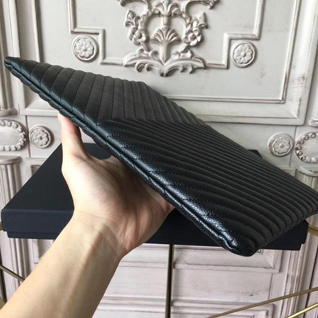 Chanel Chevron Clutch Bag 33cm Caviar Leather Pre-Fall 2017 Collection Black
