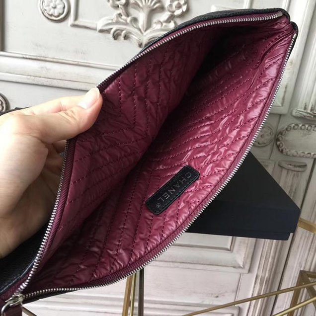 Chanel Chevron Clutch Bag 33cm Caviar Leather Pre-Fall 2017 Collection Black