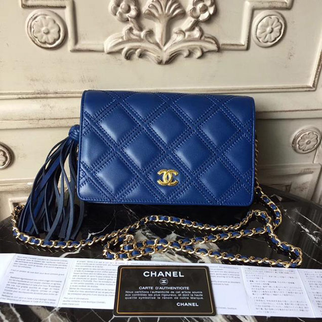 Chanel Stitched Quilted WOC with Tassel 19cm Lambskin Leather Pre-Fall 2017 Collection Blue