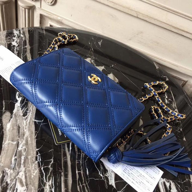 Chanel Stitched Quilted WOC with Tassel 19cm Lambskin Leather Pre-Fall 2017 Collection Blue