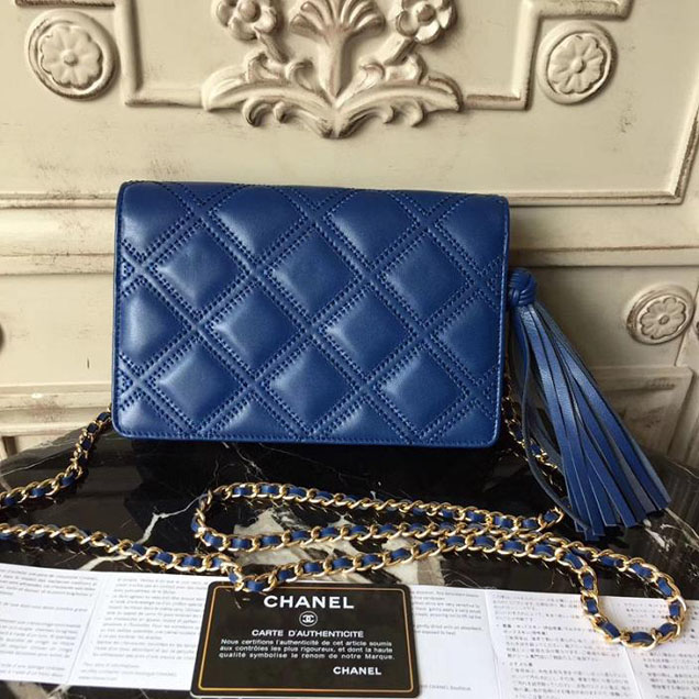Chanel Stitched Quilted WOC with Tassel 19cm Lambskin Leather Pre-Fall 2017 Collection Blue