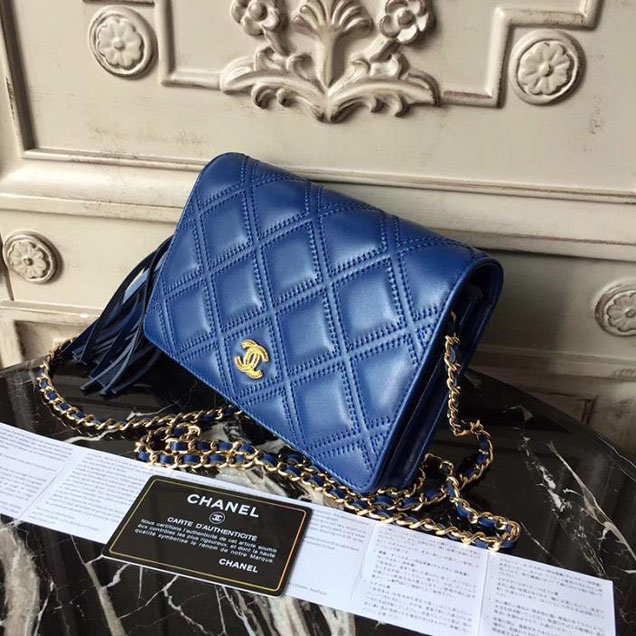 Chanel Stitched Quilted WOC with Tassel 19cm Lambskin Leather Pre-Fall 2017 Collection Blue