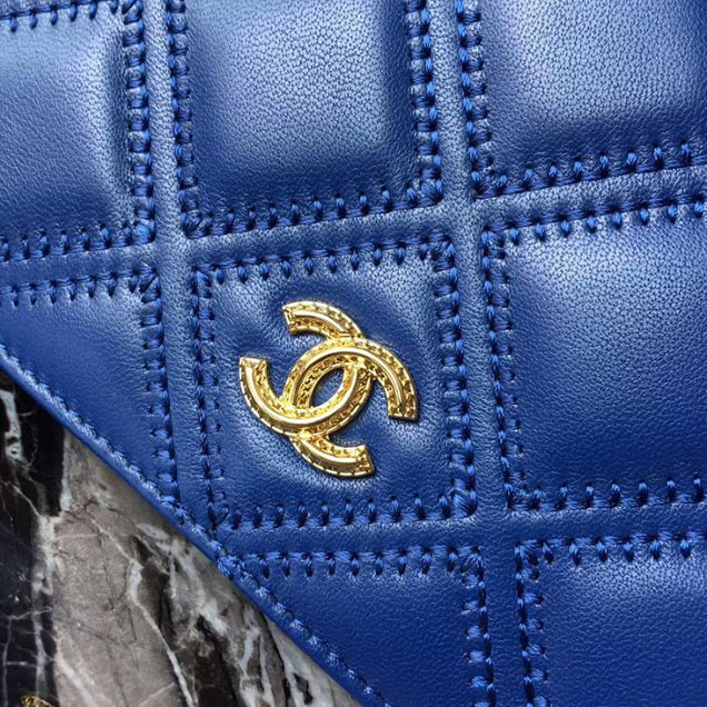 Chanel Stitched Quilted WOC with Tassel 19cm Lambskin Leather Pre-Fall 2017 Collection Blue