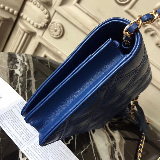Chanel Stitched Quilted WOC with Tassel 19cm Lambskin Leather Pre-Fall 2017 Collection Blue